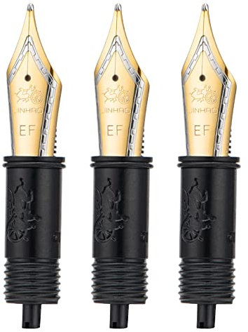 Set of 3 Jinhao 100 Fountain Pen Extra Fine Nibs with Black Section Feed Gold Trim-Compatible with Jinhao 100, X350, X850, 9036, 9065, 9016, 9013, 9016