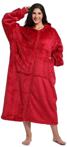 FUSSEDA Übergroße Tragbare Decke Sweatshirt, Super Dicke Warme Sherpa Fleece Kuscheldecke Hoodie mit Taschen und Ärmeln für Erwachsene und Kinder
