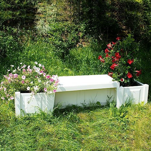 NYVI Gartenbank NYVIGreen 2-Sitzer 174x49x41 cm mit Pflanzkästen - Sitzbank aus wetterfestem & recyceltem Kunststoff - Parkbank - Stabil, Pflegeleicht, Steckmontage ohne Werkzeug, Farbe:Weiß