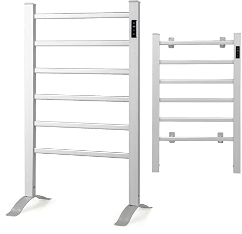 GOPLUS Toallero Eléctrico de Aluminio 105W con Pantalla Táctil | Calentador de Toallas con Control de Temperatura 30-60℃, Temporizador y Protección contra Sobrecalentamiento