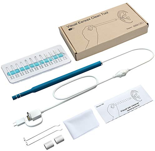 USB Ear Endoscope 3 in 1 Digital Otoscope Inspection Camera Earwax Removal HD Visual Earpick Tool with Adjustable 6 LED Lights for Android and PC (Blue)