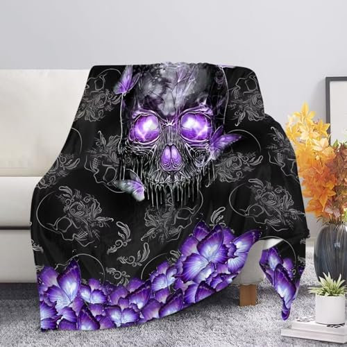 xixirimido Halloween-Totenkopf-Decke, Fleece-Überwurf für Party, Sofa, Fleece, Plüsch, Überwurf, leichte Decke für Erwachsene und Kinder