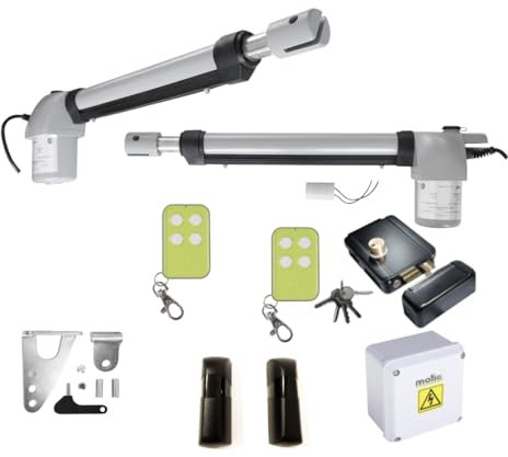 Motor Puerta Batiente 2 hojas - Motores para Puertas Abatibles - Brazo Automatismo para Garaje - Puertas de Garaje MOTIC Domo 4G- Kit (CON eletrocerradura, Kit Estandar + Fotocelulas)