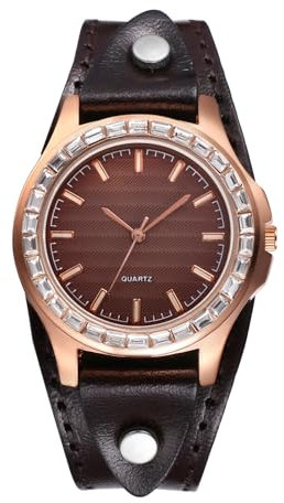 Avaner Uhren Unisex Steampunk Leder: Braunes PU Armband Retro Design Herren Damen Uhr mit minimalistischen Balkenindizes Armbanduhr für Herren Damen