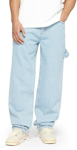 Herren Baggy Fit Jeans mit Knopfleiste Jeanshose Streetwear Loose Denim Pants Hose mit weitem Bein Lässig Männer, Farbe:90s Blue, Hosengröße:W33 L30
