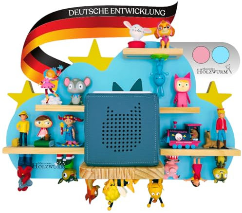 Magischer Holzwurm - Tonie Regal Blau Wolke Stern - Toniebox Regal - Tonie Regal Junge und Mädchen - Aufbewahrung im Kinderzimmer (Blau) - Angebot