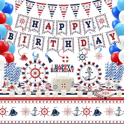 Anckor, Decorazioni Per Feste A Tema Nautico, Forniture Di Compleanno Con Piatti Di Carta, Tovaglioli, Tovaglie, Palloncini, Cartelli Da Appendere Per Compleanno A Tema Nautico, Tutti A Bordo