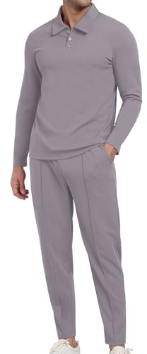 KUYIGO Tuta da uomo Polo 2 pezzi Completi a maniche lunghe Pullover Tuta Set Felpa e Joggers Waffle Top Pantaloni Casual Sport Activewear Golf Suit