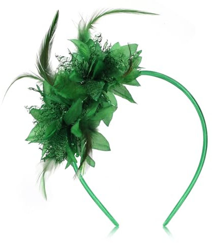 MWOOT Feather Headband, Artificial Flower Feathered Headpiece, Green Roaring 20s Fascinators for Women, 1920s Feather Headwear, Hair Accessories for St. Patricks Day Cocktail Carnival Prom Masquerade