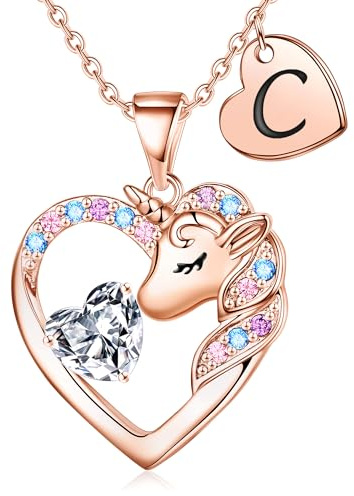 TINGN Einhorn Geschenke für Mädchen - Einhorn Halskette für Mädchen 14 Karat Vergoldet Einhorn Kette Kinder Herz Halskette mit Buchstaben Kette Mädchen Schmuck Geburtstagsgeschenk für Tochter