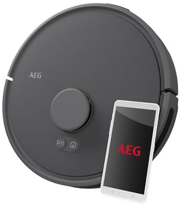 AEG AR71HW1DG - Robot Aspirador, Autonomía 125 min, Navegación LiDAR, Función Mopa, 14,4V, Depósitos Polvo y Agua 0,28L, Control por Voz, Cepillo PowerBrush, Base de Carga, Gris