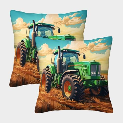 LYJSMDAAA Tractor Kuschelige Kissenbezug 2er Set Für Kinder - Für Sofa Mit Niedlichen Designs, Perfekt Für Kinderzimmer Waschmaschinenfest 40x40cm