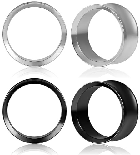 DOEARKO Ohr Flesh Tunnel 2 Paare Ohrpiercing Edelstahl Double Flared Schwarz Silber Ohren Plug Gestreckte Expander Piercing Schmuck für Frauen und Männer 6mm-25mm