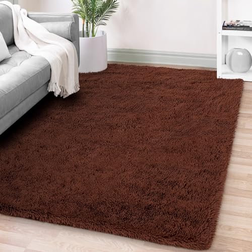 FVVRAX Flauschiger Hochflor Teppich 180x270 cm Braun | Extra weicher Shaggy Teppich rutschfest für Wohnzimmer Schlafzimmer | Kuscheliger Bodenteppich für Kinder Haustiere