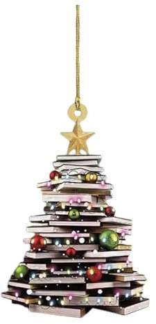 Buch Weihnachtsbaumschmuck Anhänger Acryl Buch Weihnachtsanhänger 2D Tannenbaumschmuck Weihnachtsschmuck Weihnachtsbaum Ornament Für Wandfenster, Bäume, Auto-Rückspiegelzubehör (Red, One Size)