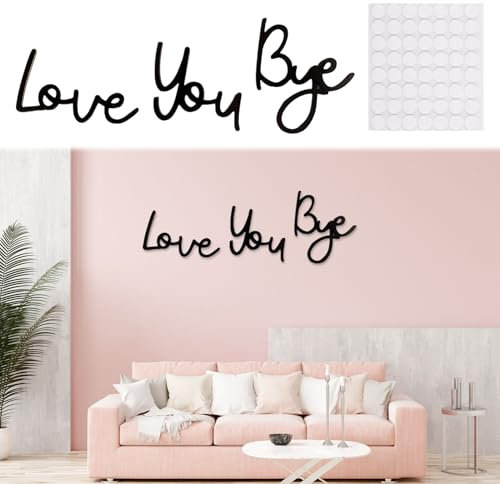 Qianeffort Love You Bye Sign, Wall Art for Hallway and Stairs, 21.6 inches, Black, Yellow Poplar Wood