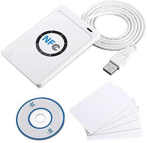 DewinLVD NFC Reader Writer, NFC RFID Leser NFC Lese Und Schreibgerät mit 5X IC-Karte Kontaktloser Smart Card Duplikator 424 Kbps mit Kabel