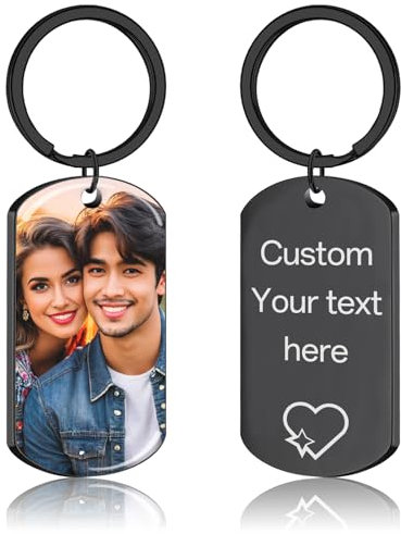 JONZIN Porte Clef Personnalisable avec Photo et Gravure Texte Double Face Porte Clé Personnalisé Cadeau Personnalisé pour Homme Femme (Photo&Texte1)