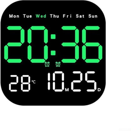 Zilimontt Radio Controlled Wall Clock Screen LCD Silent Auto,Digital Wall Clock with ime & Temp Alongside Alarms & Countdowns,Desk Clock For Living Room,Kitchen, Bedroom(green)