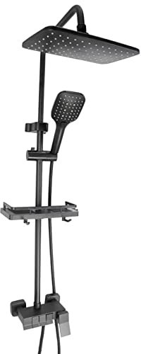 Piano Keys Shower System, Wall Mounted Rainfall Shower Faucet Set with Tub Spout, Triple Function Shower Trim Kit with 3-Setting Handheld Sprayer, Matte Black (B)