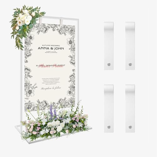 Supporto per cartelli nuziali, 164 x 76 x 51 cm Supporto per poster di matrimonio regolabile, con 4 cinghie in pelle, adatto per tabelle dei posti, ricevimenti, poster e decorazioni (Bianco)