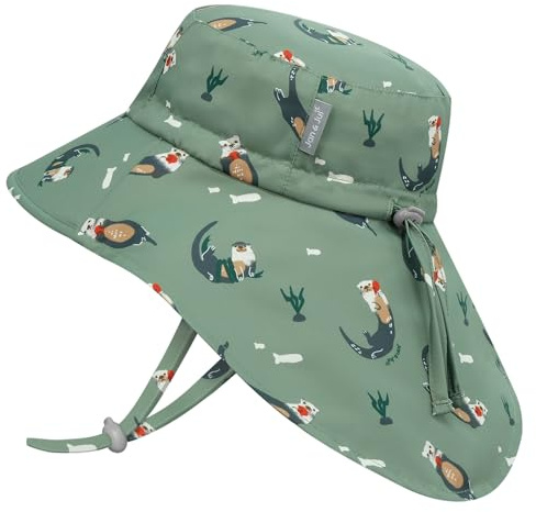 Jan & Jul Schnell trocknender Sonnenhut mit Nackenschutz für Schwimmen, Strandhut mit breiter Krempe für Kleinkinder (M: 6-24 Monate, Otter)