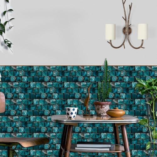 Fliesensticker See Blaue Geometrie Klebefliesen Küche Bad Pvc Fliesenaufkleber Boden Badezimmer Wasserdicht Tile Sticker Fliesen Folie Ölfest Wandfliesen Selbstklebend Küche 15x30cm/12 pcs