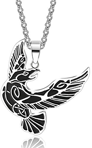 Germanenschmuck Rabe - Hugin & Munin Anhänger mit Kette in Silber | Edelstahl | Kettenanhänger Odins Raben