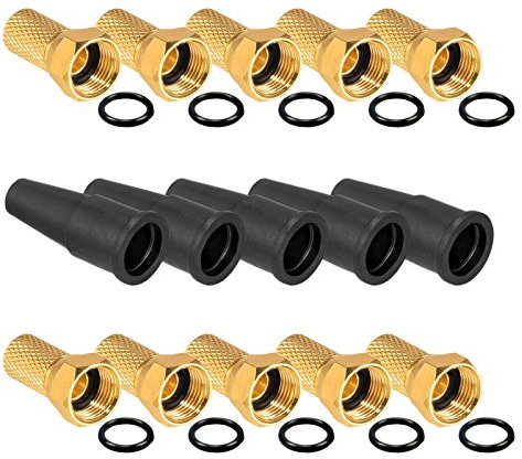 HB-DIGITAL SAT Zubehör Set 10x F-Stecker 7mm Vergoldet breite Mutter + 5X Gummitüllen HQ für Koaxial Antennenkabel Sat Kabel BK Anlagen