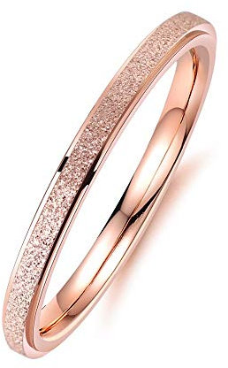 BlackAmazement Ring 316L Edelstahl Silber Rosegold Sandgestrahlt Step Edge Beisteckring Damen (Rosegold, 52 (16.6))