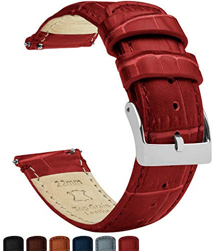 Barton Uhrenarmband Leder Alligatornarbung, Schnellverschluss-Lederarmband, Länge und Breite, 16 mm, 18 mm, 19 mm, 20 mm, 21 mm, 22 mm, 23 mm oder 24 mm Karmesinrote