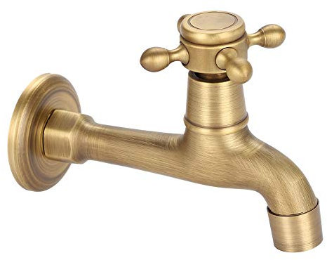 Garsent Grifo de Agua, Grifo de latón Macizo Vintage montado en la Pared Grifo de Cinta de Agua fría Individual para Cocina, baño, Fregadero, fregona, etc.(Largo)