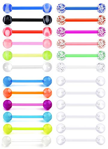 Briana Williams 24stk Bioflex Zungenpiercing Brustwarzenpiercing Set 16mm Stablänge 14G Flexible Nippelring Zunge Brustwarzen Piercing