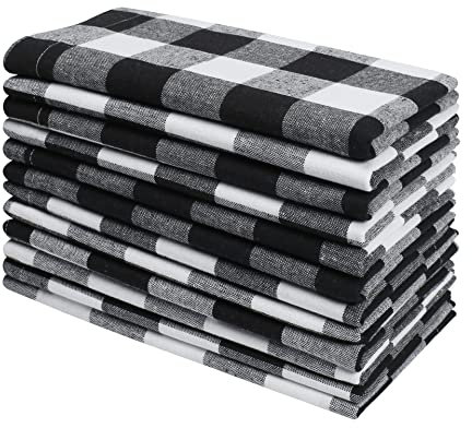 Buffalo Plaid Baumwollservietten, Set mit 12 Stück, schwarz-weiß kariert für Weihnachtsdekoration, Abendessenservietten, 45,7 x 45,7 cm