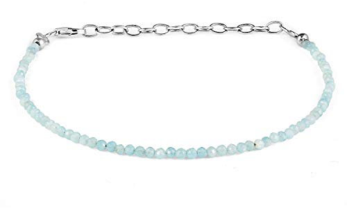 Vatslacreations Echtes Aquamarin-Armband, Geburtsstein März, zarter Schmuck, handgefertigtes Edelsteinarmband, Aquamarin-Edelstein-Armband, zierliches Armband als Geschenk, 23 cm, Stein