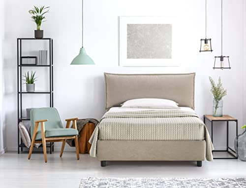 EVERGREENWEB Letto una Piazza e Mezza con Contenitore 120x195 cm, Elegante Struttura Imbottita per Adulti e Ragazzi, Rete a doghe in Legno Inclusa, Moderna Testiera Rivestimento SFODERABILE Tortora