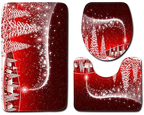 keephen 3 teiliges Set Badematten Set Weihnachten Schneemann Toilettenteppich Anti Rutsch Teppich Badezimmer Toilettensitzmatte Badeteppich für Toilette