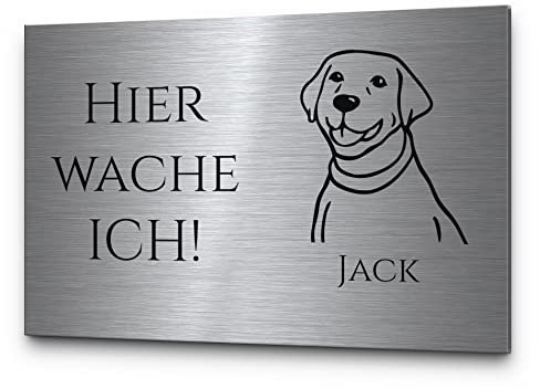 Vorsicht Hund Achtung Hund Hundeschilder Hinweisschilder Edelstahl | Verschiedene Hunderassen zB Dackel Schäferhund Chihuahua | Robuste Gravur - kein Druck… (Personalisierbar, Labrador)