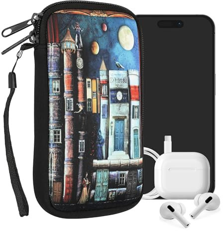 kwmobile Handytasche für Smartphones L - 6,5 - Neopren Handy Tasche Hülle Cover Case Schutzhülle - Buch Stadt Mehrfarbig - 16,5 x 8,9 cm Innenmaße
