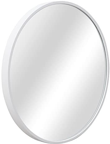 [en.casa] Wandspiegel Modugno 60 cm Badezimmerspiegel Badspiegel Schminkspiegel Hängespiegel rund Aluminiumrahmen Wandmontage Weiß