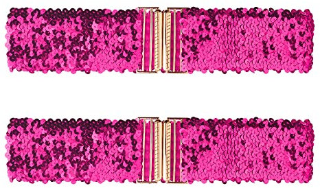 Allegra K Damen Shinny Wide Taillengürtel Interlock Schnallen Pailletten Dekor Stretchy Gürtel für Frauen 2 STÜCKE Rosenrot 60cm/23.62