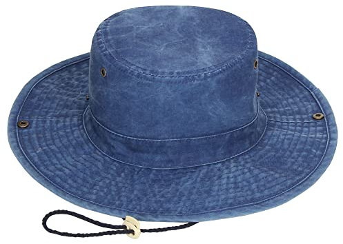 Unisex Sonnenhut Fischerhut Boonie Hut Breite Krempe Sommer Sonnenschutz Tragbar Outdoor Safari Hut mit Verstellbarem Kinnriemen, Blau 58cm