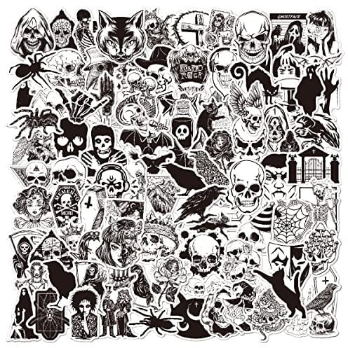 100 Pieces Gothic Stickers Black and White Decal Waterproof Vinyl Skull Sticker Horror Thriller Sticker for Laptop Water Bottle Luggage Skateboard Motorcycle Bicycle Cars Cool Graffiti Decals