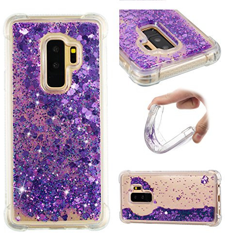 KBIKO-zxl Kompatibel mit Samsung Galaxy S9 Plus Glitzer Handyhülle, Glitter Hülle Leicht Flüssig Treibsand Case TPU Bumper Schutzhülle Mädchen Frauen Hülle für Galaxy S9 Plus.Purple YBL