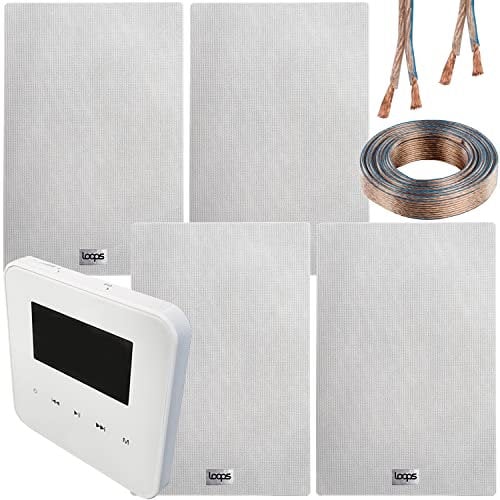 Loops 100W Speaker System Kit - Bluetooth In-Wall Mounted Amplifier - 4x 140W Ultra Slim In Wall Speaker - Wireless Music Streaming Amp