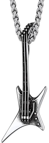 Richsteel Halskette Gitarre Rock Punk Musik Anhänger Gothic Edelstahl mit verstellbarer Kette 55+5 cm Hip Hop Punk Schmuck für Männer Jungen Silber