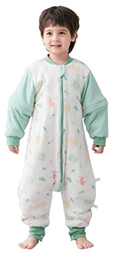 Chilsuessy Baby Winter Schlafsack 2.5 Tog extra weich Strampelsack mit Beinen Gefüttert Schlafanzug Abnehmbare Ärmel Schlafsäcke für Säugling Kleinkind, Waldlöwe, XXL/Babyhöhe 115-125cm