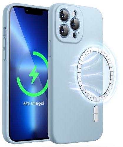 JETech Magnetic Silicone Case for iPhone 13 Pro 6.1-Inch, Compatible with MagSafe, Phone Cover with Camera Lens Full Protection (Blue Fog)