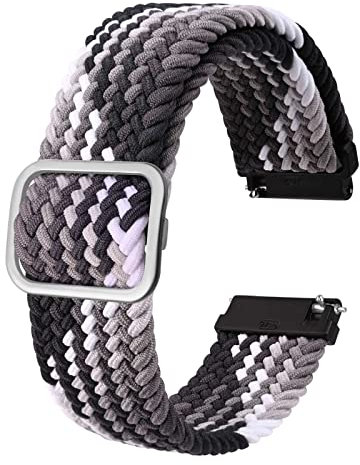 BISONSTRAP Nylon Uhrenarmband 16mm, Verstellbare Geflochtene Uhrenarmbänder für Herren und Damen, Farbverlauf Schwarz/Silber Schließe