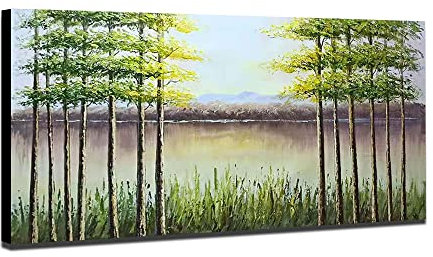 Mintura Kunstwerk, handbemalt, grüne Wälder und Seen, Wandkunst, Bild, Wohnzimmer, Acryl, Leinwand, Hoteldekoration, Ölgemälde auf Leinwand (70 x 140 cm, ungerahmt)